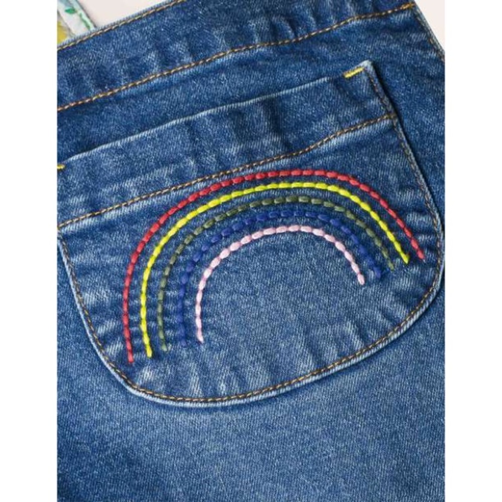 Boden Fun Overalls in Light Vintage Denim Rainbow - Picture 2 of 11